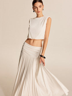 Shoulder-Padded Pleated Skirt Set