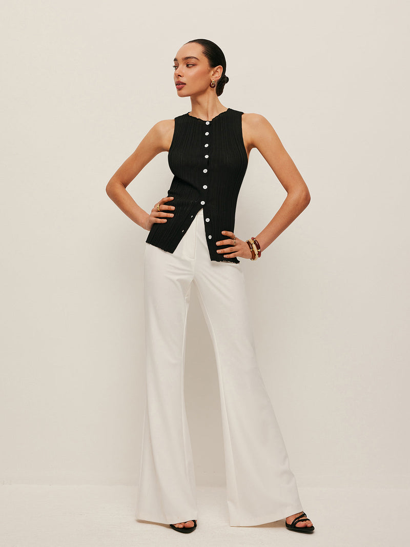 Sleeveless Ribbed Button-Front Top