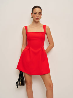 Square Neck Backless Bow Detail Dress