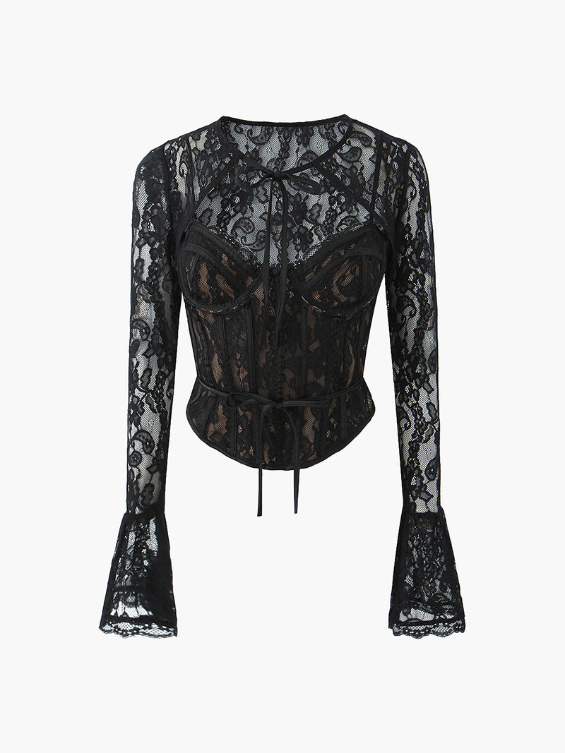 Sweetheart Neck Lace Tie Top