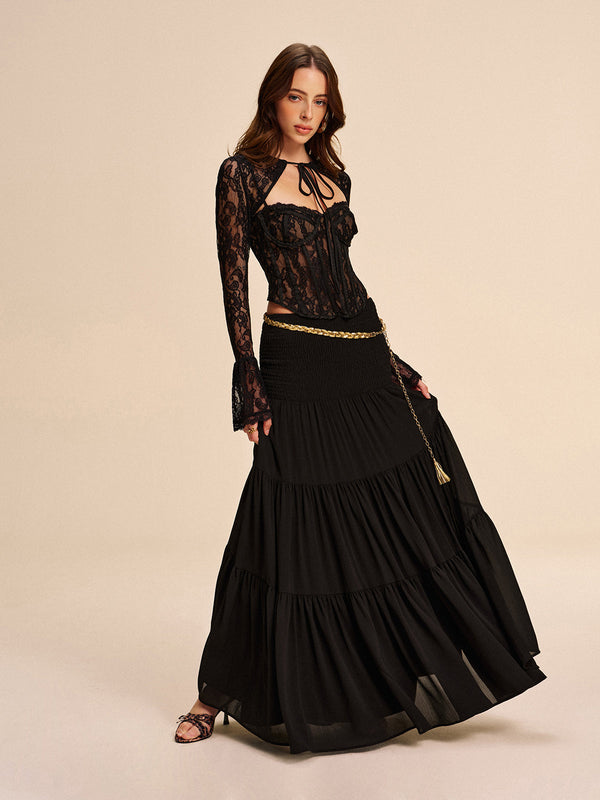 Tiered Chiffon Skirt Without Belt