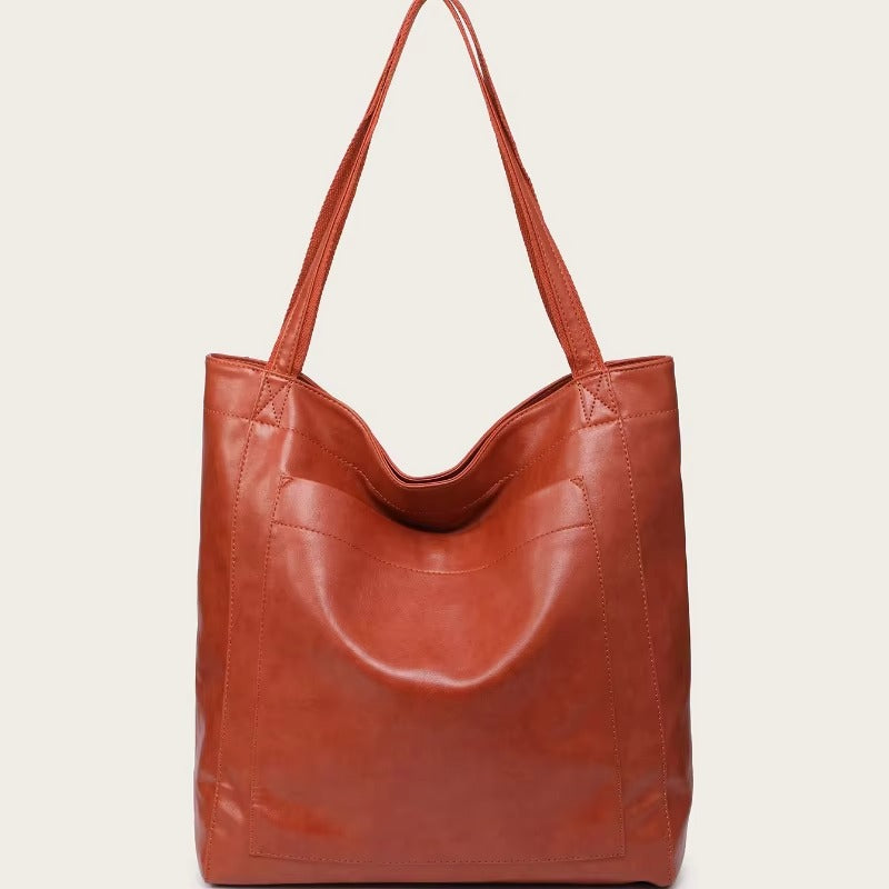 Large Capacity Retro Faux Leather Tote Shoulder Bag for Women Casual Versatile Handbag and Purse