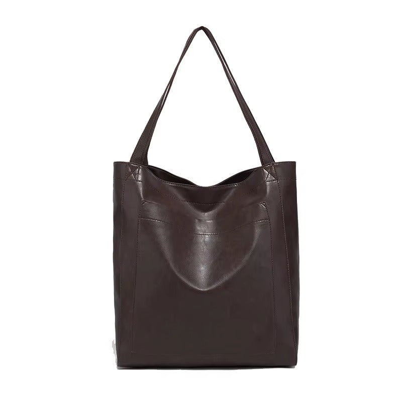 Large Capacity Retro Faux Leather Tote Shoulder Bag for Women Casual Versatile Handbag and Purse