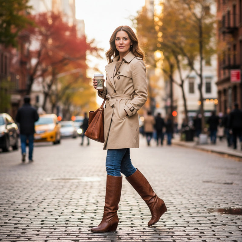 Vintage Women’s Knee High Riding Boots with Wedge Heel in Brown Gray Black