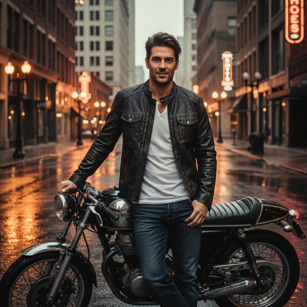 Men's Vintage Motorcycle PU Leather Jacket with Button Pocket Design