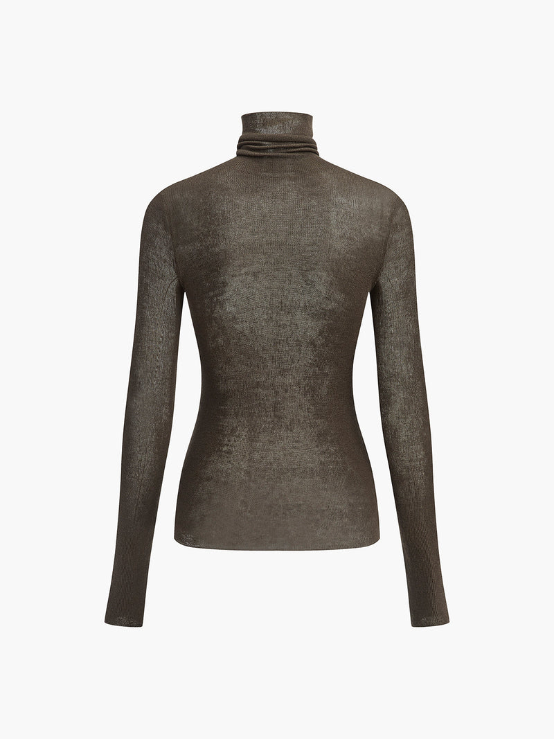 Wool-Blend Turtleneck Sheer Sweater